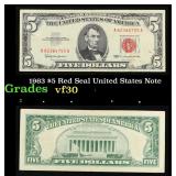 1963 $5 Red Seal United States Note Grades vf++
