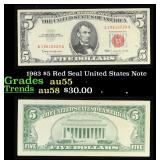 1963 $5 Red Seal United States Note Grades Choice