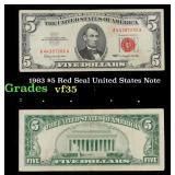 1963 $5 Red Seal United States Note Grades vf++