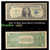 1957 $1 Blue Seal Silver Certificate Grades vf+