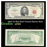 1963 $5 Red Seal United States Note Grades xf+