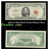 1963 $5 Red Seal United States Note Grades vf++
