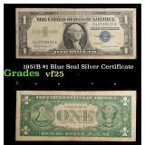 1957B $1 Blue Seal Silver Certificate Grades vf+