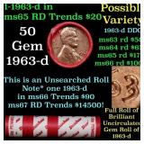BU Shotgun Lincoln 1c roll, 1963-d 50 pcs Dunbar W