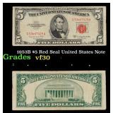 1953B $5 Red Seal United States Note Grades vf++