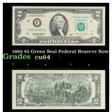 1995 $2 Green Seal Federal Reserve Note Grades Cho