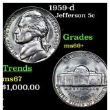1959-d Jefferson Nickel 5c Grades GEM++ Unc