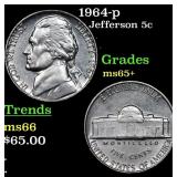 1964-p Jefferson Nickel 5c Grades GEM+ Unc