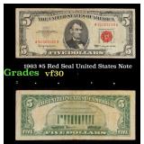 1963 $5 Red Seal United States Note Grades vf++