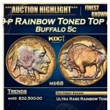 1919-p Buffalo Nickel Rainbow Toned Top Pop! 5c ms