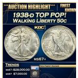 1938-d Walking Liberty Half Dollar TOP POP! 50c ms