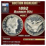 1892 Proof Barber Half Dollars 50c pr64+ dcam SEGS