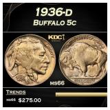 1936-d Buffalo Nickel 5c Grades GEM+ Unc