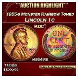PCGS 1955-s Lincoln Cent Monster Rainbow Toned 1c