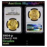 NGC 1904-p Gold Liberty Double Eagle $20 ms61 NGC