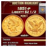 1851-p Gold Liberty Quarter Eagle $2 1/2 ms64+ SEG