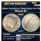 1924-p Peace Dollar Colorfully Toned Near Top Pop!