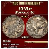 1918-p Buffalo Nickel 5c ms66+ SEGS