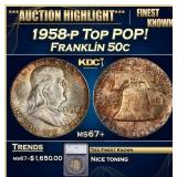 1958-p Franklin Half Dollar TOP POP! 50c ms67+ SEG