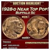 1928-d Buffalo Nickel Near Top Pop! 5c ms66+ SEGS