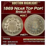 1869 Proof Shield Nickel Near Top Pop! 5c pr67+ SE