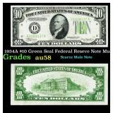 1934A $10 Green Seal Federal Reseve Note Mule Grad