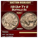 1913-p Ty II Buffalo Nickel 5c ms66+ SEGS