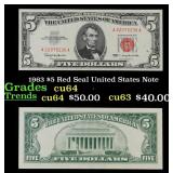 1963 $5 Red Seal United States Note Grades Choice