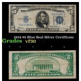 1934 $5 Blue Seal Silver Certificate Grades vf++