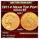 1911-p Gold Indian Half Eagle Near Top Pop! $5 GEM