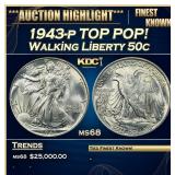 1943-p Walking Liberty Half Dollar TOP POP! 50c ms