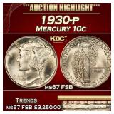 1930-p Mercury Dime 10c ms67 FSB SEGS