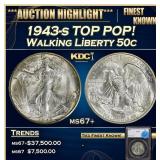 1943-s Walking Liberty Half Dollar Colorfuly Toned