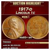 1917-d Lincoln Cent 1c ms65+ bn SEGS