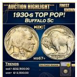 1930-s Buffalo Nickel TOP POP! 5c ms67+ SEGS
