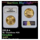 NGC 1914-s Gold St. Gaudens Double Eagle $20 ms63