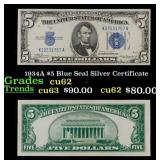 1934A $5 Blue Seal Silver Certificate Grades Selec
