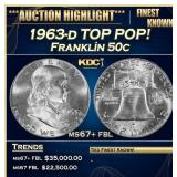 1963-d Franklin Half Dollar TOP POP! 50c ms67+ fbl