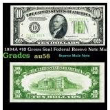 1934A $10 Green Seal Federal Reseve Note Mule Grad