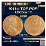 1911-s Lincoln Cent TOP POP! 1c ms67 bn SEGS