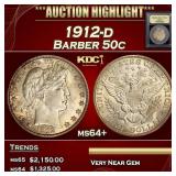 1912-d Barber Half Dollars 50c Choice+ Unc USCG