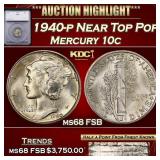 1940-p Mercury Dime Near Top Pop! 10c ms68 FSB SEG