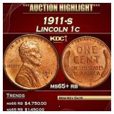 1911-s Lincoln Cent 1c ms65+ rb SEGS