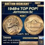 1948-s Jefferson Nickel TOP POP! 5c ms67+ 5fs SEGS