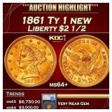 1861 Ty 1 new Gold Liberty Quarter Eagle $2 1/2 ms