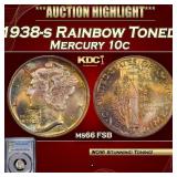PCGS 1938-s Mercury Dime Rainbow Toned 10c ms66 FS