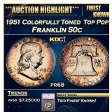 1951 Proof Franklin Half Dollar Colorfully Toned