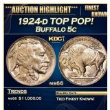 1924-d Buffalo Nickel TOP POP! 5c ms66 SEGS