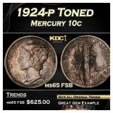 1924-p Mercury Dime Toned  10c Grades GEM FSB