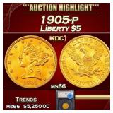1905-p Gold Liberty Half Eagle $5 ms66 SEGS